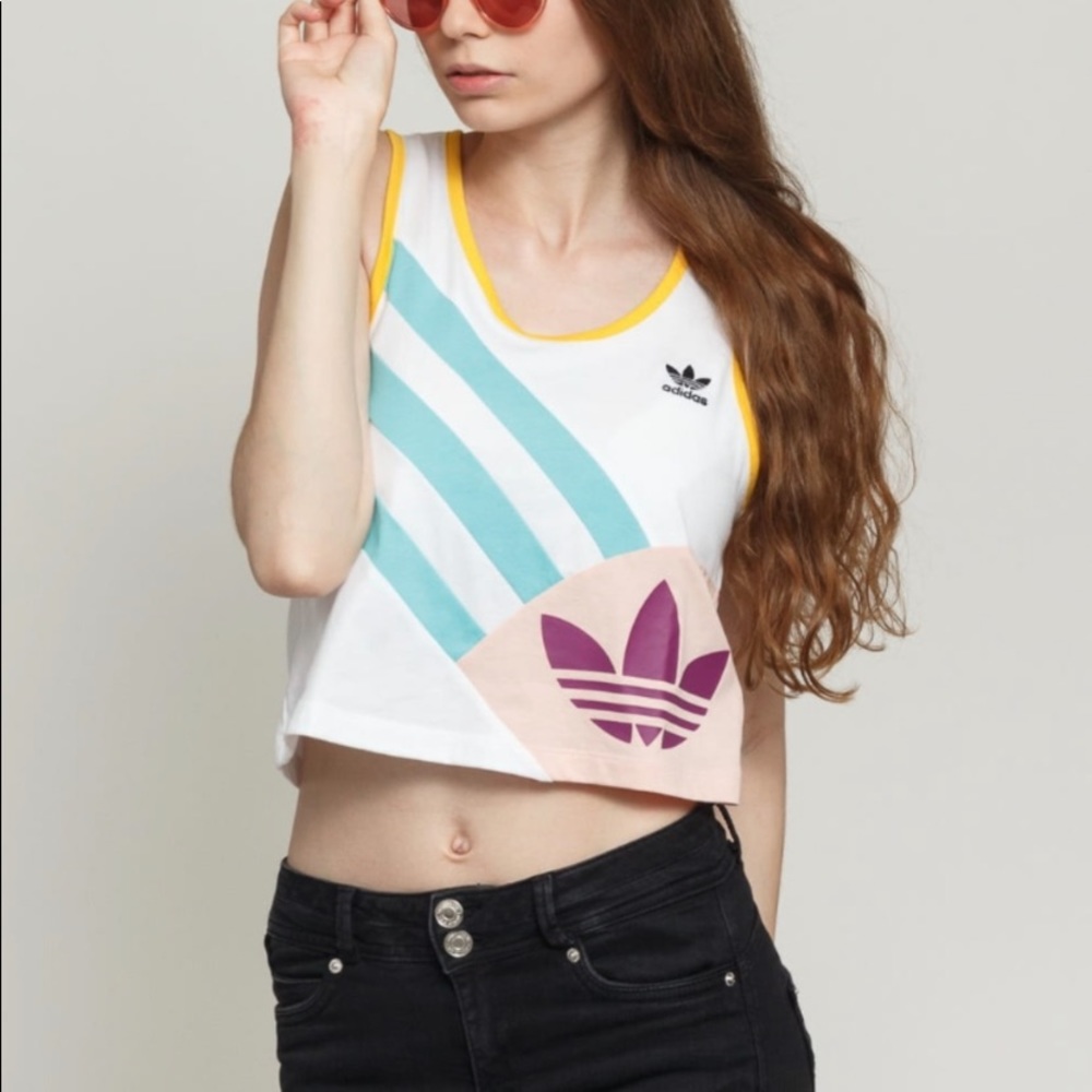 Adidas Original Cropped Pieced Patchwork Sleevele… - image 1